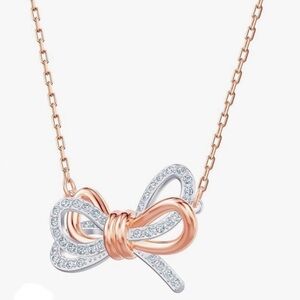Signed Swarovski Crystal Lifelong Bow Necklace | NIB | Rose Gold/Silver